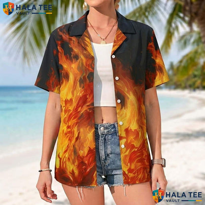 Hot Fire Flame Short-sleeve button-up shirt Mens Novelty Button Down Summer Beach Top