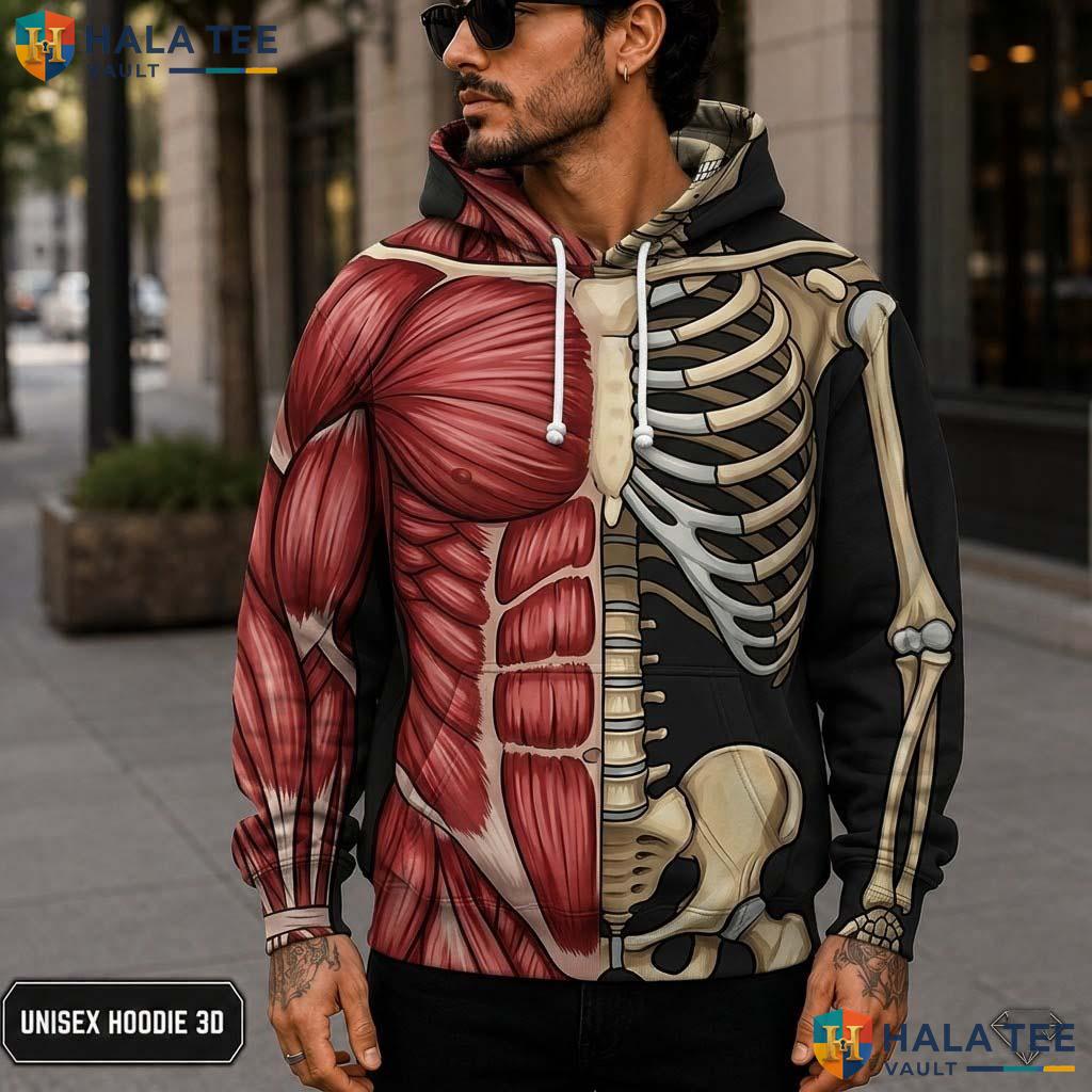 Human Anatomy Graphic 3D Printed Hoodie Detailed Body Design For Fitness Fans