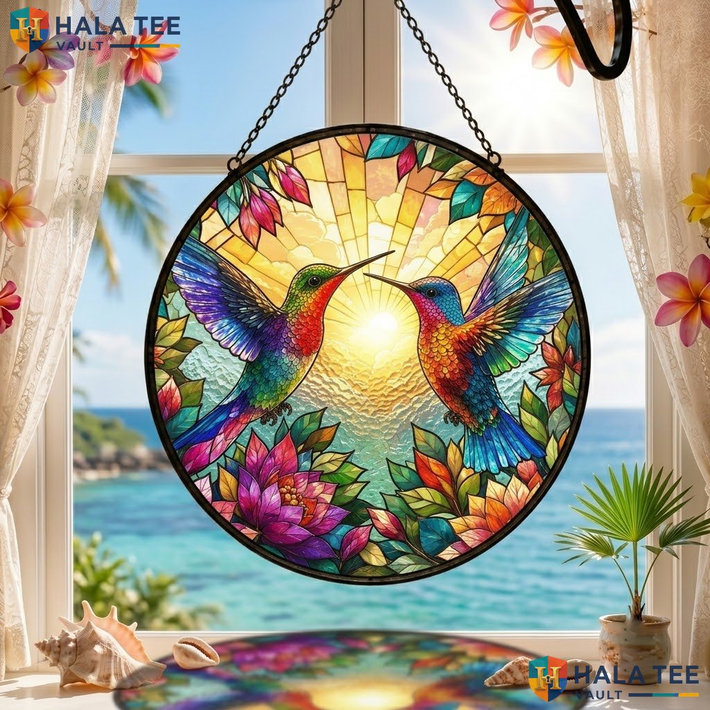 Hummingbirds Halloween Stained Glass Suncatcher Colorful Spooky Window Decor Adult