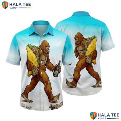 Humorous Bigfoot Taco Hawaiian Shirt Fun Novelty Print Short Sleeve Button