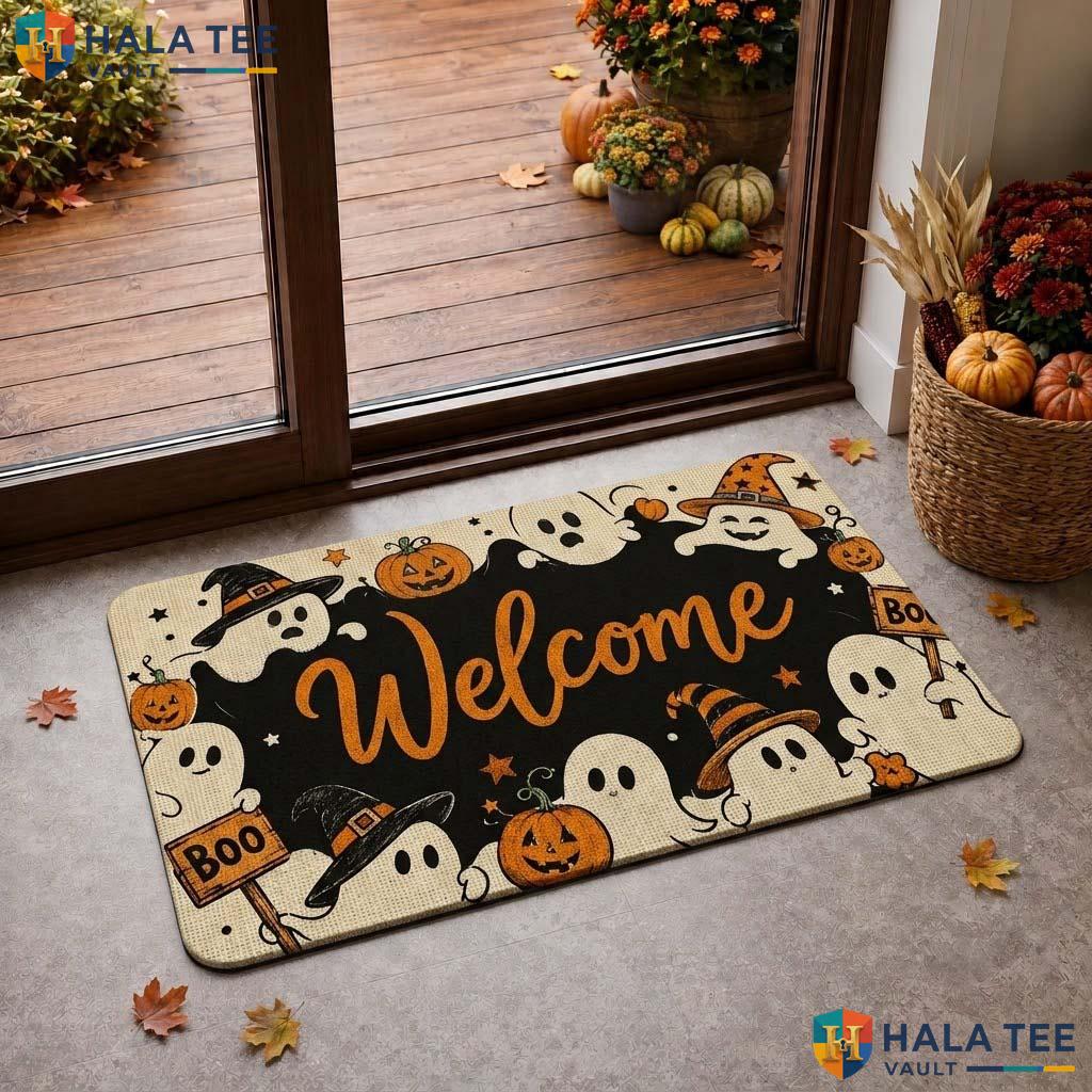 Humorous Ghost Fall Doormat Spooky Pumpkin Welcome Rug Entryway Decor