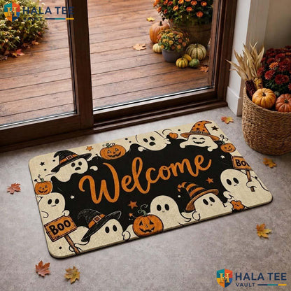 Humorous Ghost Fall Doormat Spooky Pumpkin Welcome Rug Entryway Decor