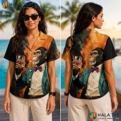 Humorous Tuxedo Chimpanzee Hawaiian Shirt Vibrant Tropical Short Sleeve Adult