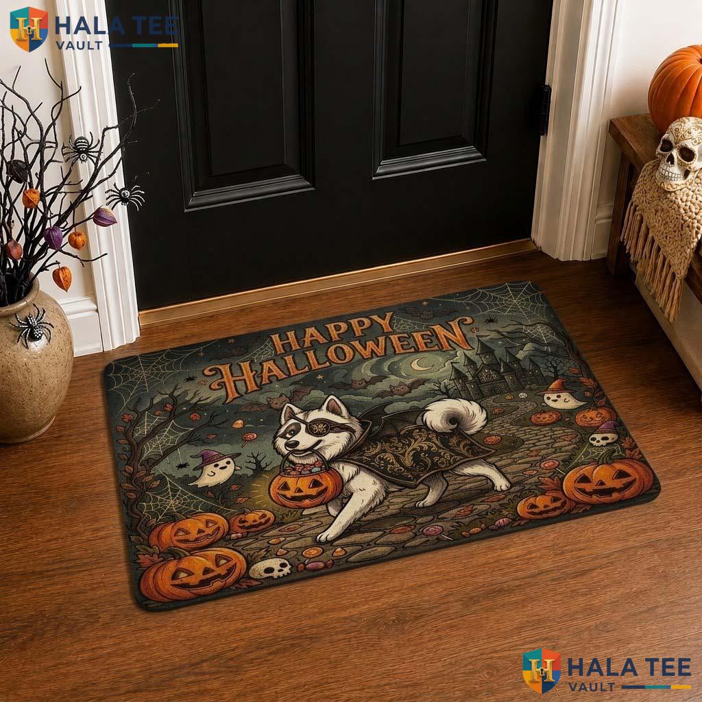 Husky Costume Fall Front door mat Playful Happy Decor Pet Lover Entrance Rug