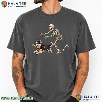 Husky Stealing Bone Skeleton Comfort Colors T-Shirt Funny Halloween