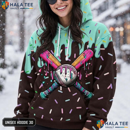 Ice Cream Baseball AOP Hoodie Thick Warm Sweatshirt Boys Girls Apparel