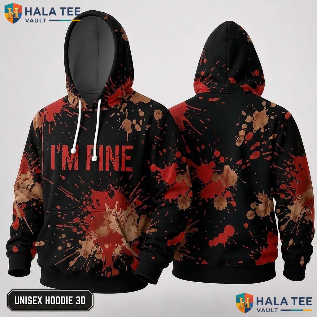 Im Fine Slogan Horror 3D Hoodie Edgy Graphic Halloween Sweatshirt Top