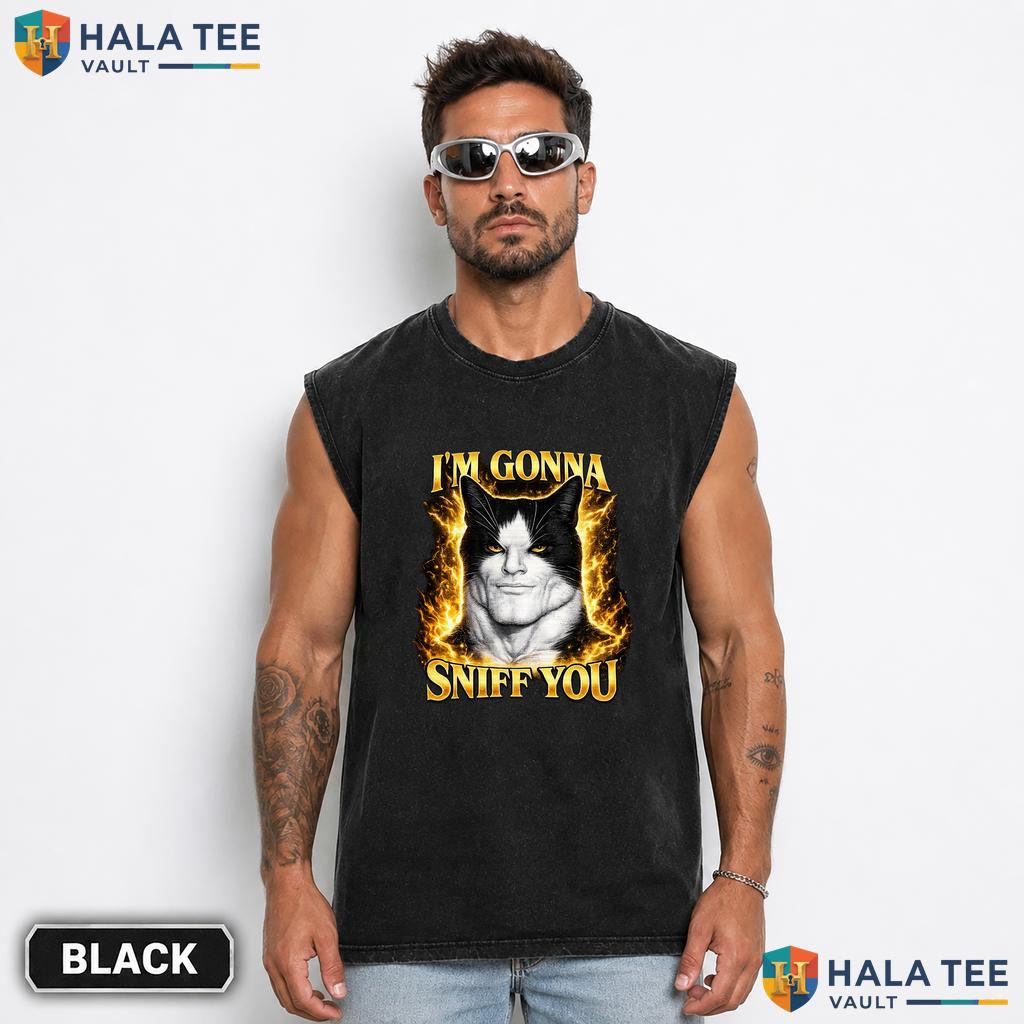 Im Gonna Sniff You Cat Washed T-Shirt Funny Meme Lover Graphic Apparel Top Vintage Wash Shirt