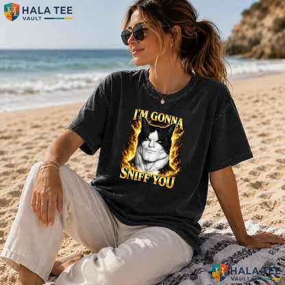 Im Gonna Sniff You Cat Washed T-Shirt Funny Meme Lover Graphic Apparel Top Heavyweight Wash Shirt
