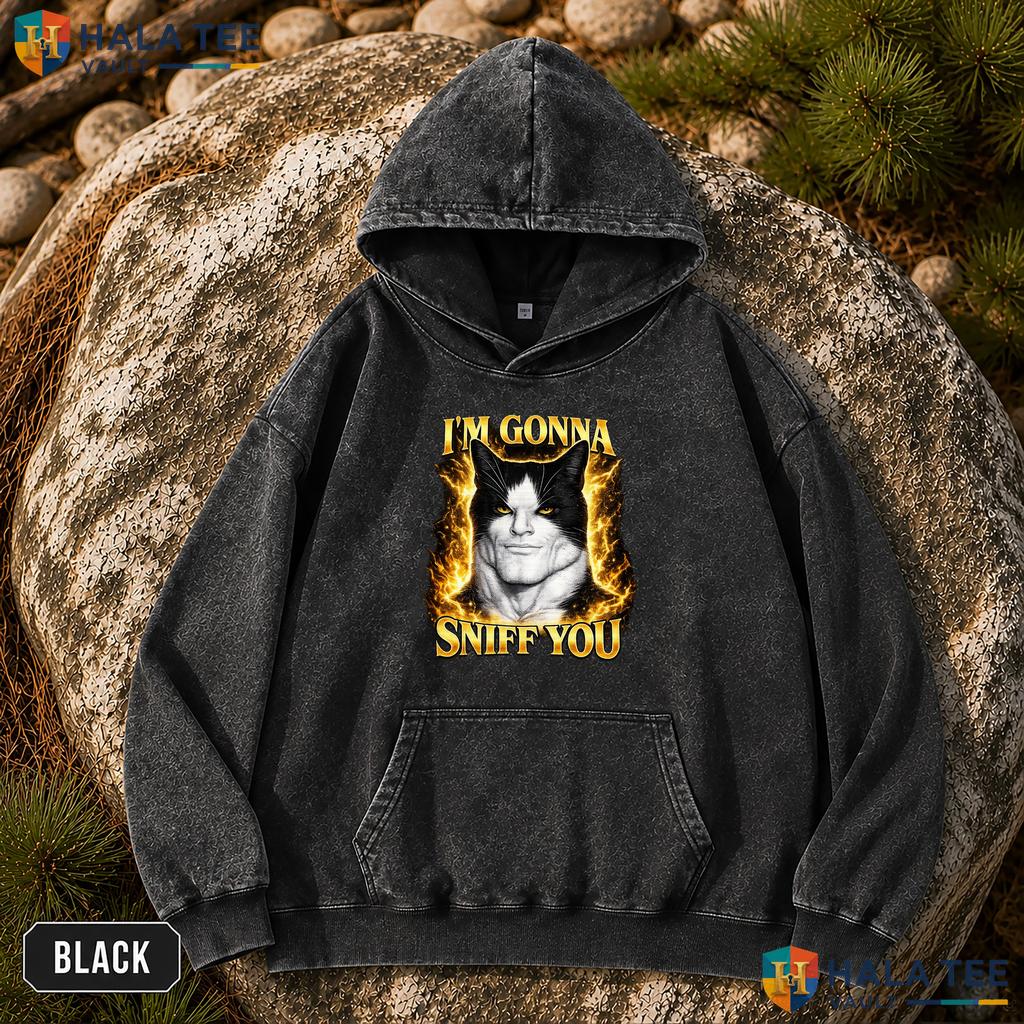 Im Gonna Sniff You Cat Washed T-Shirt Funny Meme Lover Graphic Apparel Top Streetwear Wash T-Shirt