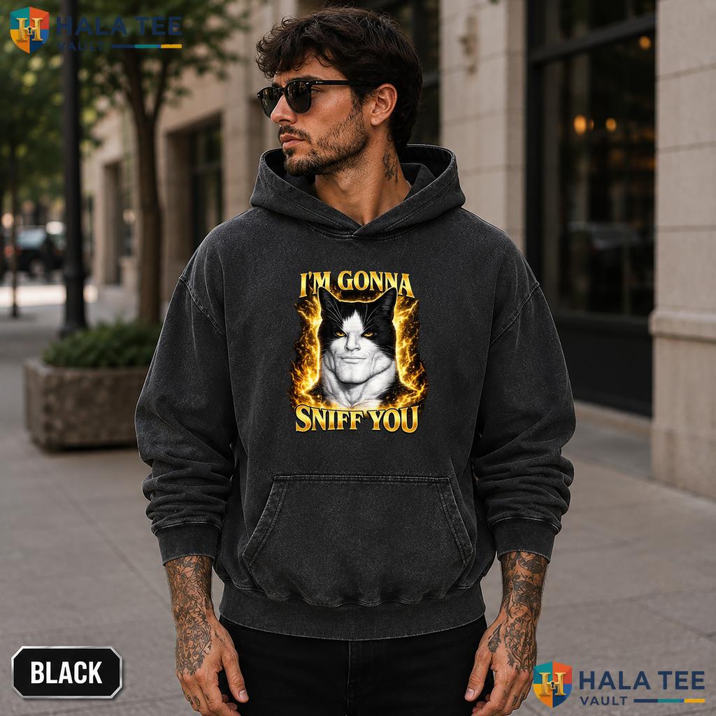 Im Gonna Sniff You Cat Washed T-Shirt Funny Meme Lover Graphic Apparel Top Grunge style acid wash tee