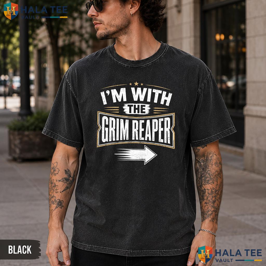 Im With Grim Reaper Washed T-Shirt Vintage Halloween Couples Costume Top
