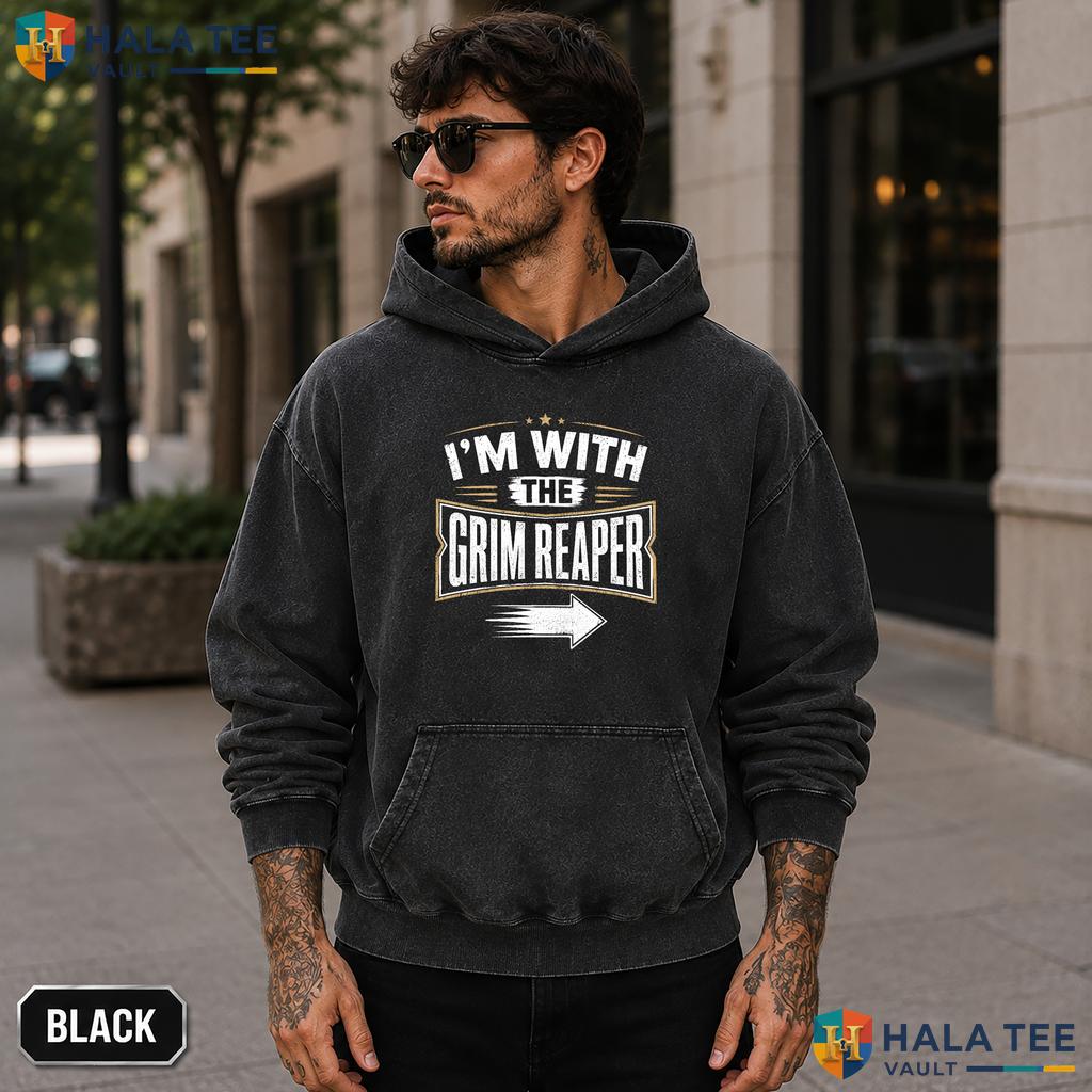 Im With Grim Reaper Acid Washed T-Shirt Vintage Halloween Couples Costume Top