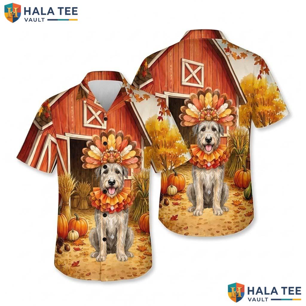 Irish Wolfhound Thanksgiving Hawaiian Shirt Turkey Costume Fall Mens