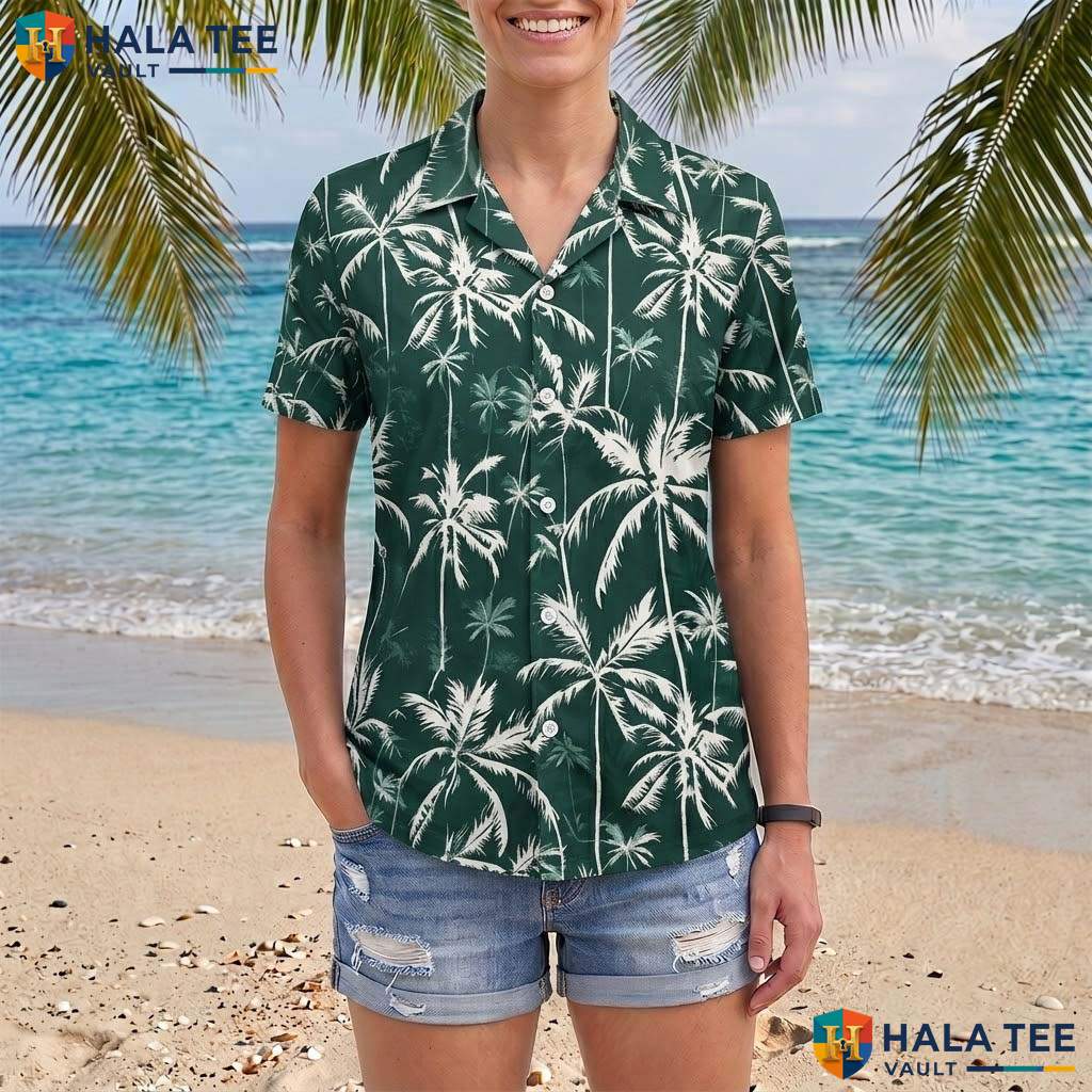 Island Green Palm Aloha Shirt Mens Tropical Casual Summer Beachwear
