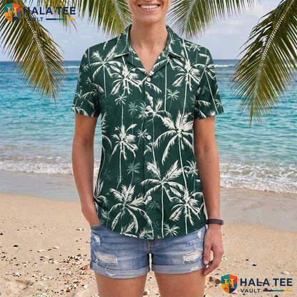 Island Green Palm Aloha Shirt Mens Tropical Casual Summer Beachwear