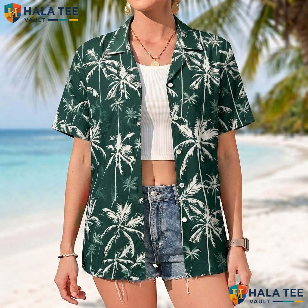 Island Green Palm Short-sleeve button-up shirt Mens Tropical Casual Summer Beachwear