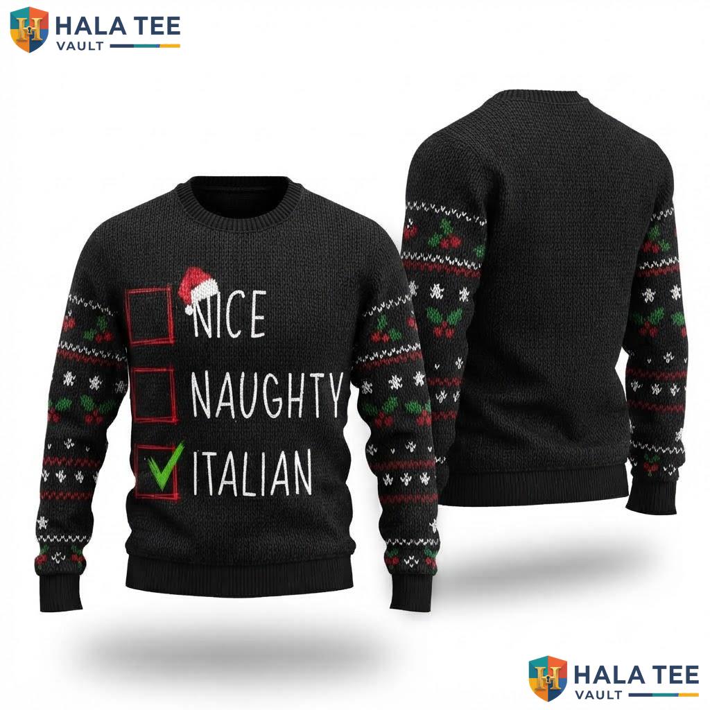 Italian Naughty Nice Christmas Sweater Funny Cute Pajama Holiday Top