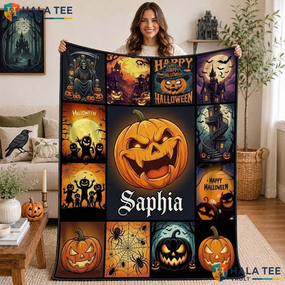 Jack O Lantern Halloween Blanket Cute Happy Spooky Home Decor Throw