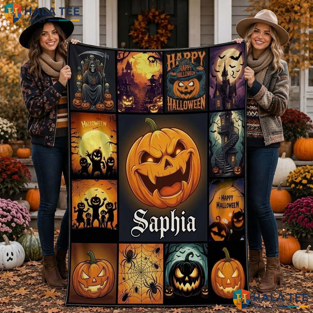 Jack O Lantern Halloween Blanket Cute Happy Spooky Home Decor Throw