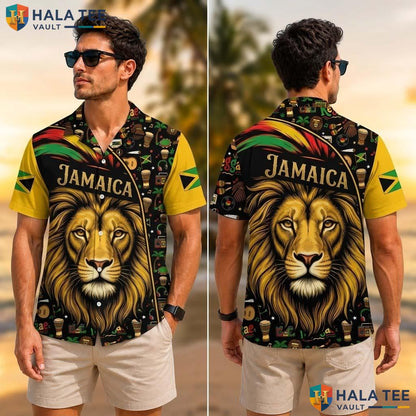Jamaica Lion Farm Life Tropical Shirt Mens Aloha Button Down Summer