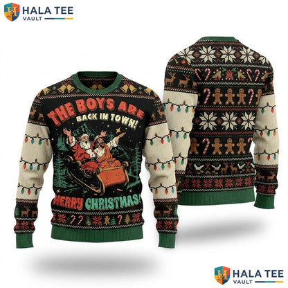 Jesus Santa Boys Ugly Christmas Sweater Funny Back In Town Holiday