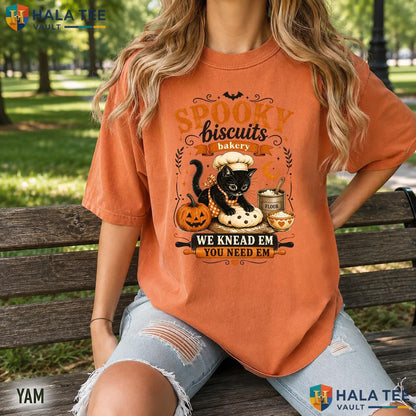Kitty Biscuits Comfort Colors T Shirt Black Cat Baking Pumpkin Fall Apparel Heavyweight Cotton T-Shirt