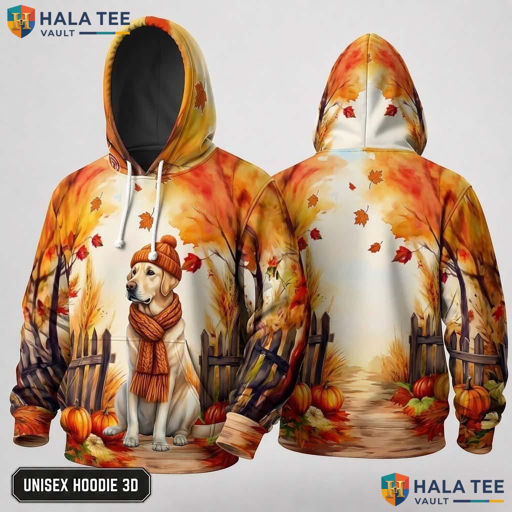 Labrador Retriever Pumpkin Thanksgiving 3D Hoodie Cozy Autumn Leaves