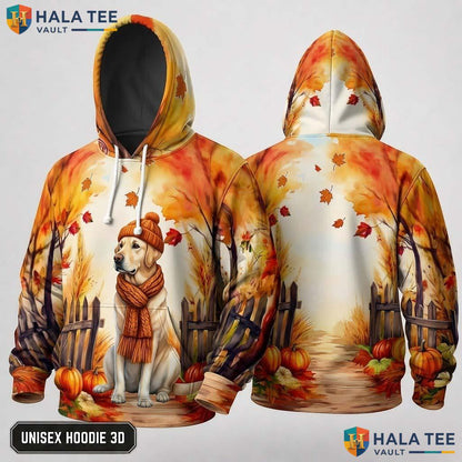 Labrador Retriever Pumpkin Thanksgiving 3D Hoodie Cozy Autumn Leaves