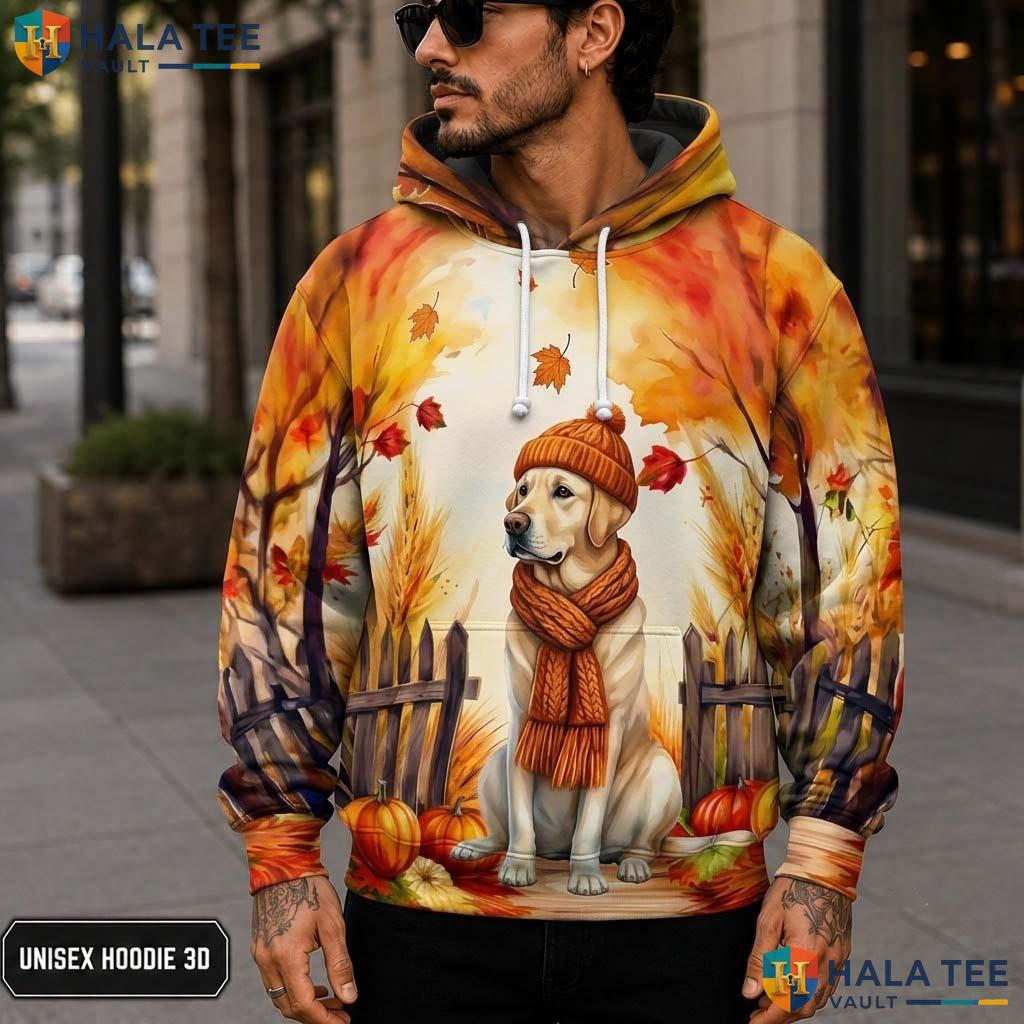 Labrador Retriever Pumpkin Thanksgiving 3D Printed Hoodie Cozy Autumn Leaves
