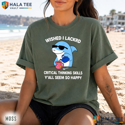 Lacked Critical Thinking Retro Style T-Shirt Funny Sarcastic Humor Top