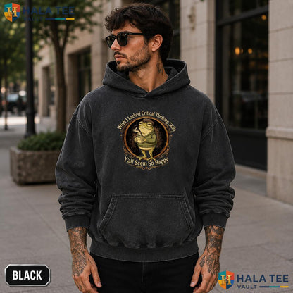 Lacked Critical Thinking Frog Washed T-Shirt Funny Coffee Graphic Apparel Grunge style acid wash tee