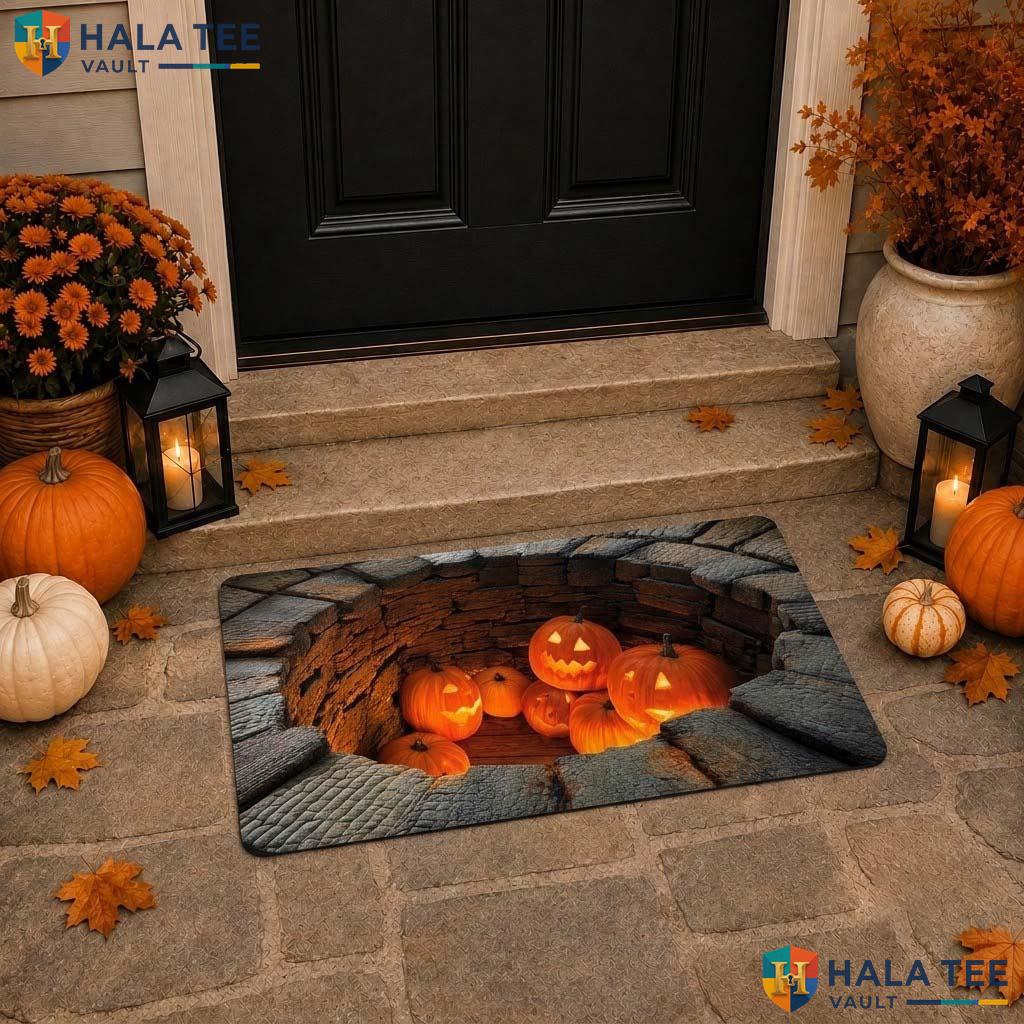 Lantern Pit Pumpkin Halloween Doormat 3D Illusion Haunted House Decor
