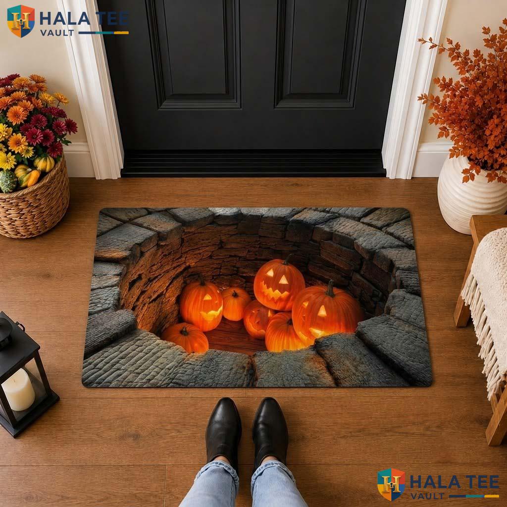 Lantern Pit Pumpkin Halloween Front door mat 3D Illusion Haunted House Decor