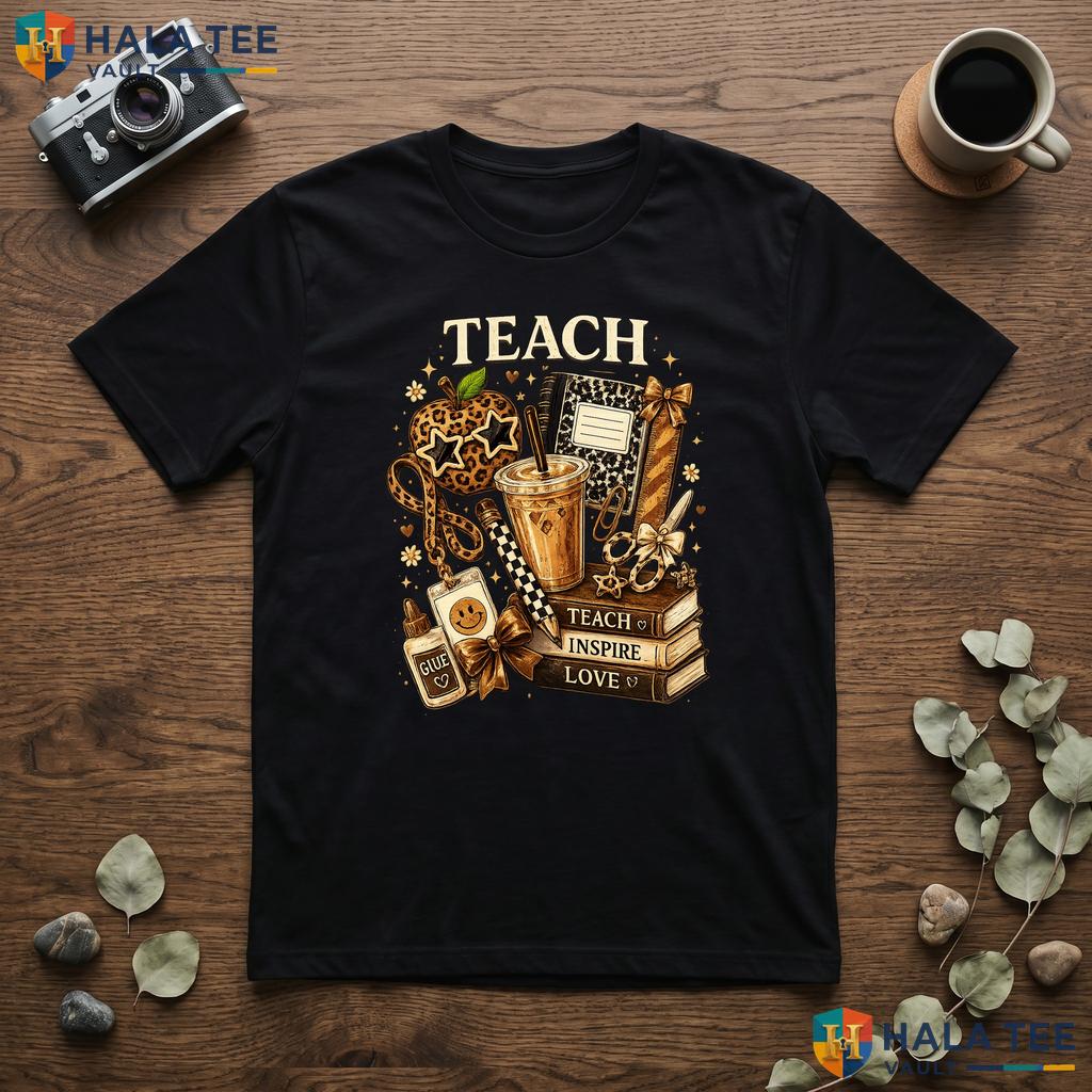 Leopard Teacher Apple Pencil Shirt Preppy School Supplies Graphic Apparel