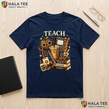 Leopard Teacher Apple Pencil Shirt Preppy School Supplies Graphic Apparel Adult