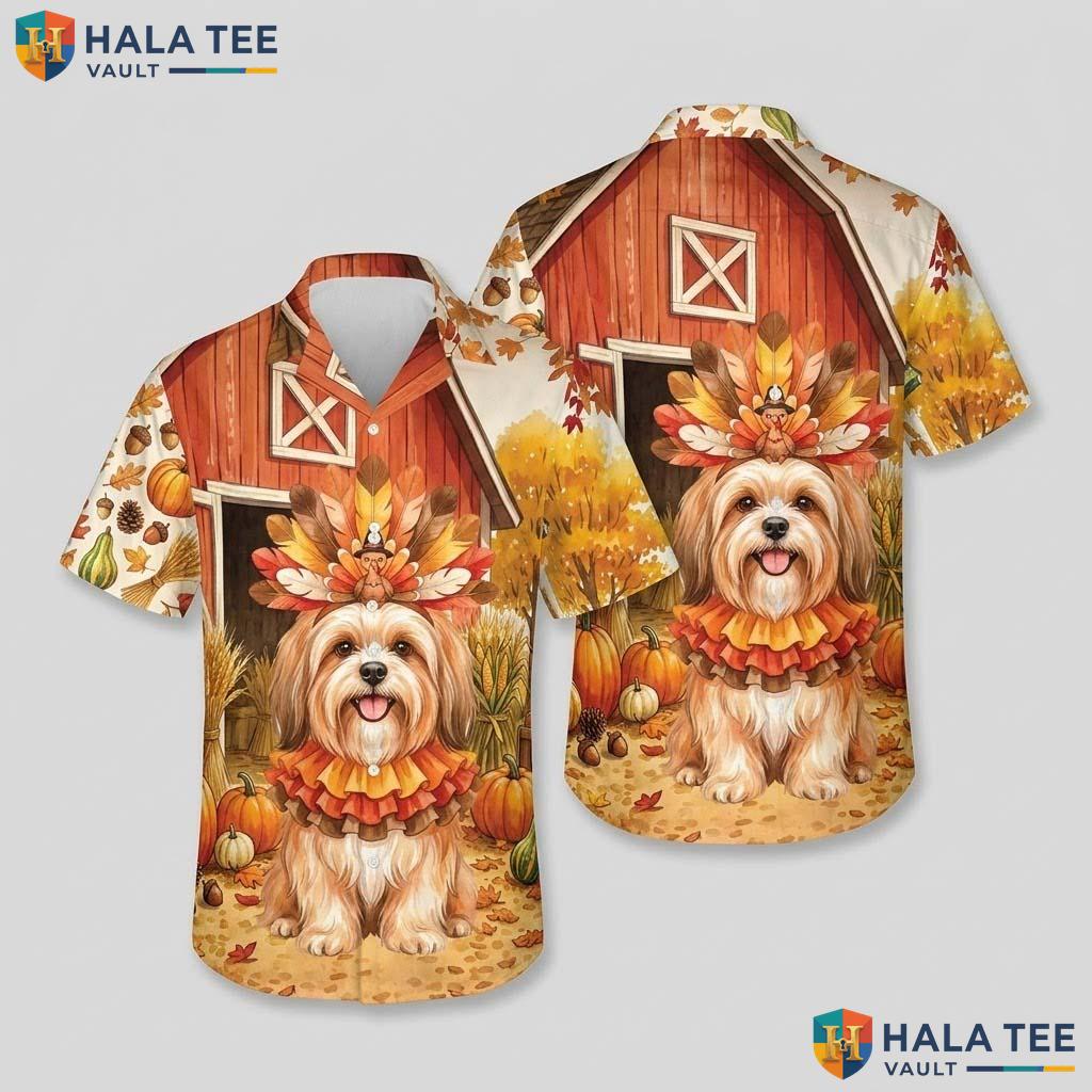 Lhasa Apso Turkey Thanksgiving Hawaiian Shirt Dog Costume Fall Scene