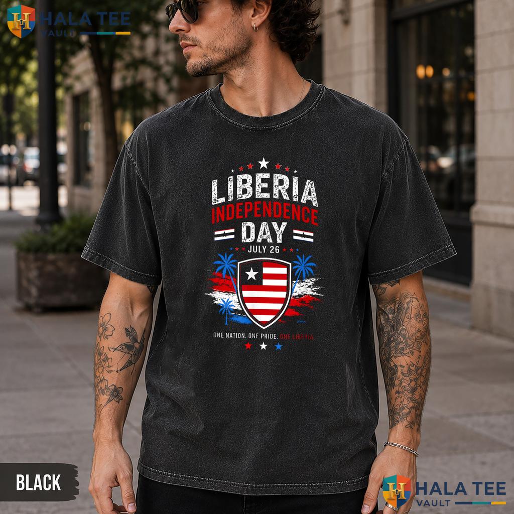 Liberia Independence Flag Washed T-Shirt July 26 Patriotic Graphic Apparel