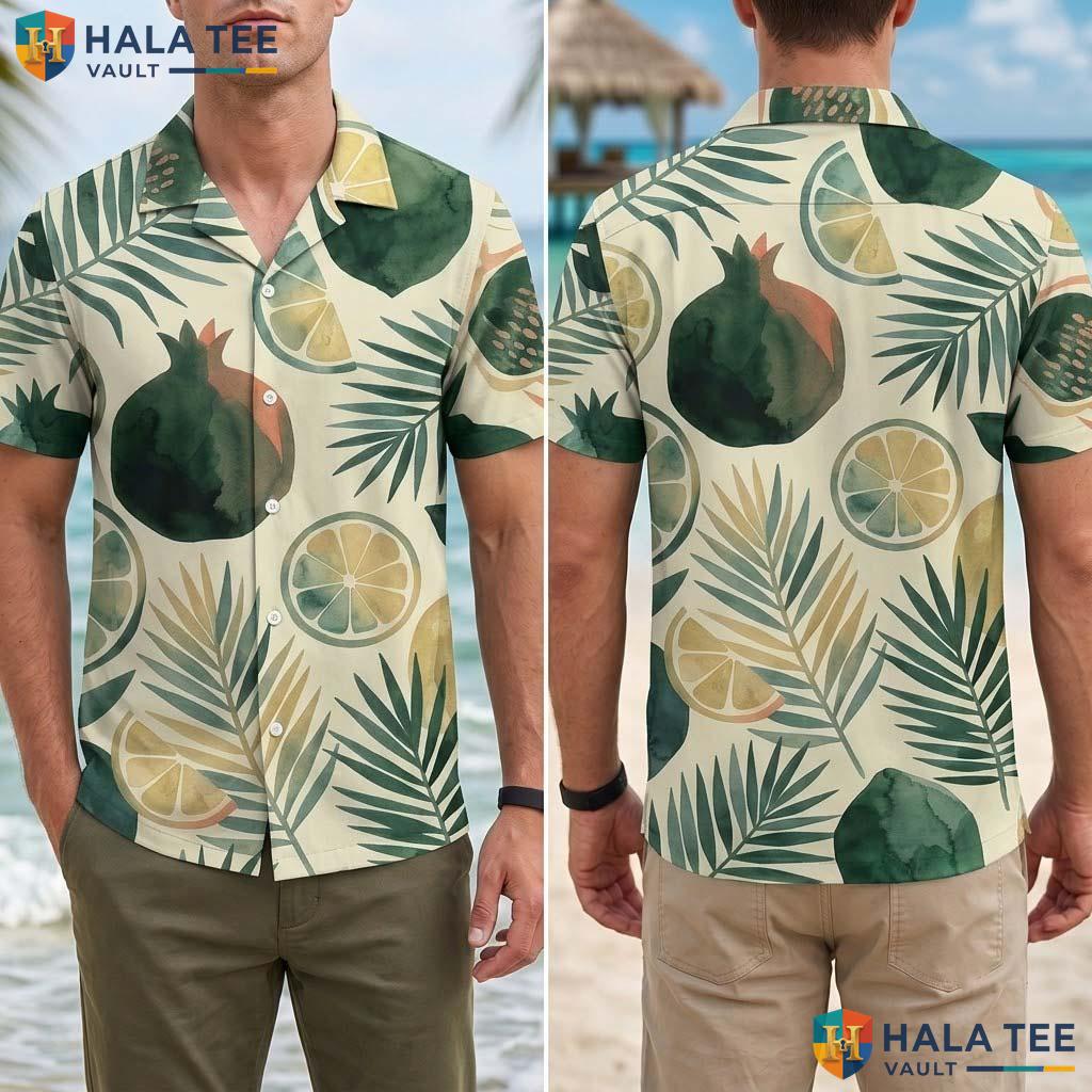 Light Beige Print Tropical Shirt Mens Short Sleeve Beach Button Down