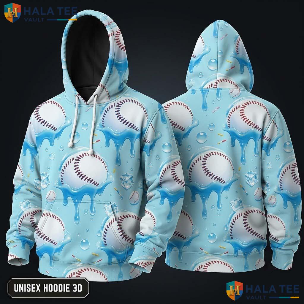 Light Blue Baseball Thanksgiving 3D Hoodie Vibrant Summer Droplets Top