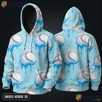 Light Blue Baseball Thanksgiving 3D Hoodie Vibrant Summer Droplets Top