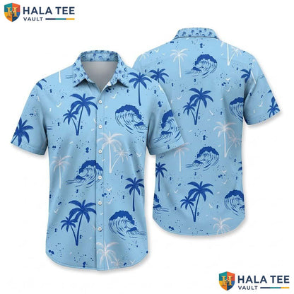 Light Blue Casual Hawaiian Shirt Mens Short Sleeve Beach Vacation Top