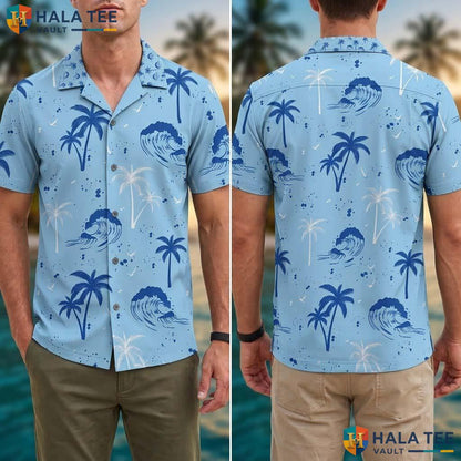 Light Blue Casual Tropical Shirt Mens Short Sleeve Beach Vacation Top