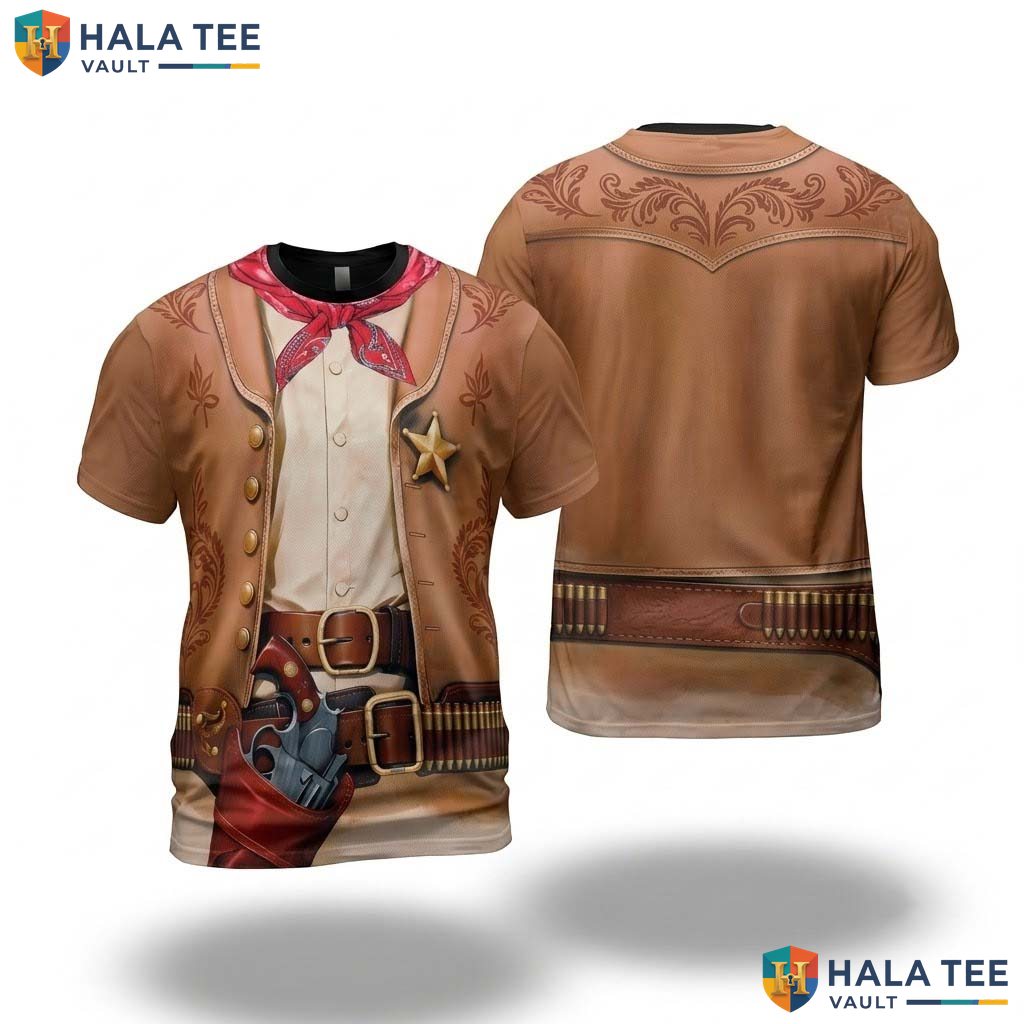 Light Brown Cowboy AOP T-Shirt Mens Western Halloween Cosplay Costume Top