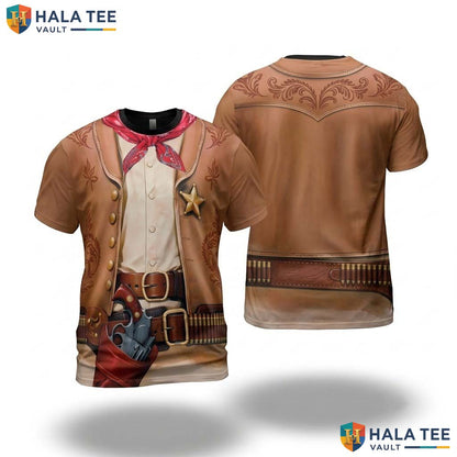 Light Brown Cowboy AOP T-Shirt Mens Western Halloween Cosplay Costume Top