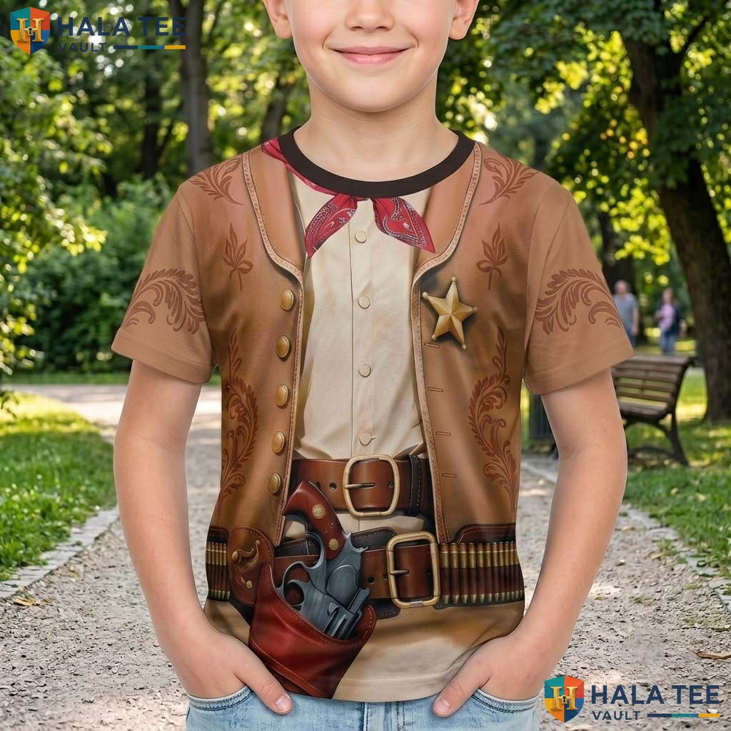 Light Brown Cowboy 3D T-Shirt Mens Western Halloween Cosplay Costume Top