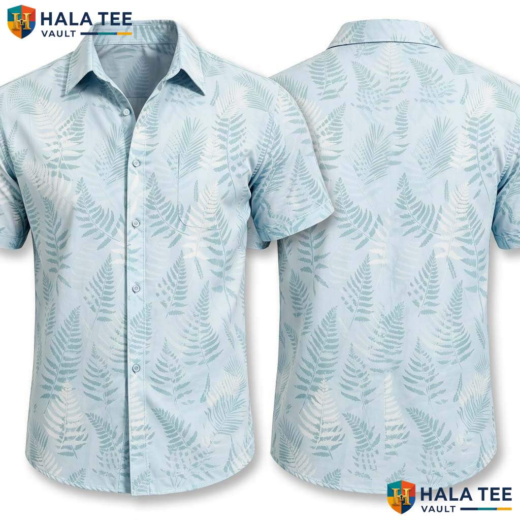 Light Green Leaf Aloha Shirt Mens Tropical Casual Summer Beach Resort Top