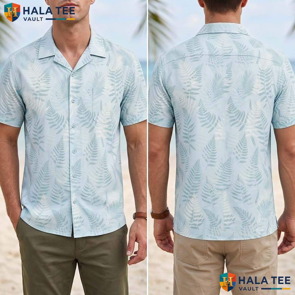Light Green Leaf Aloha T-Shirt Mens Tropical Casual Summer Beach Resort Top