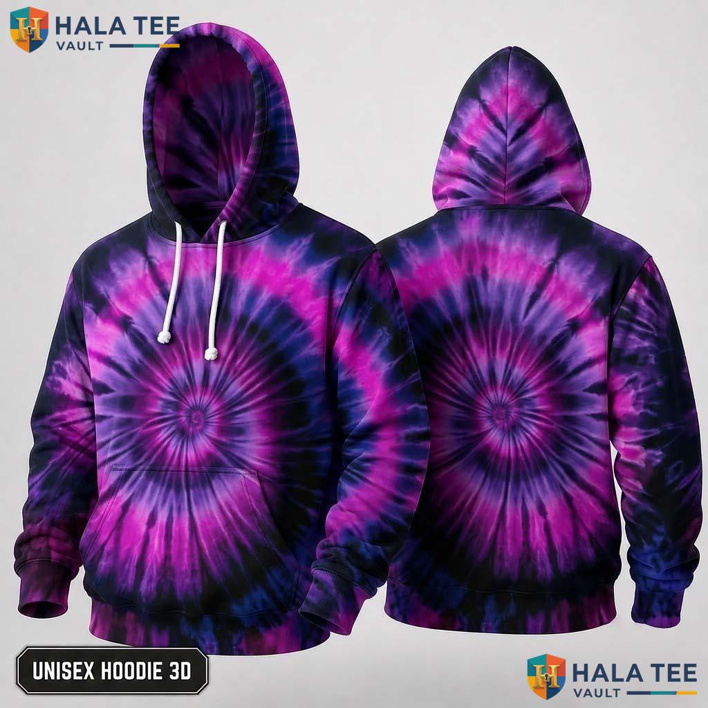 Light Purple Pink Tie Dye Mens Unisex Rainbow Graphic Pullover Hoodie