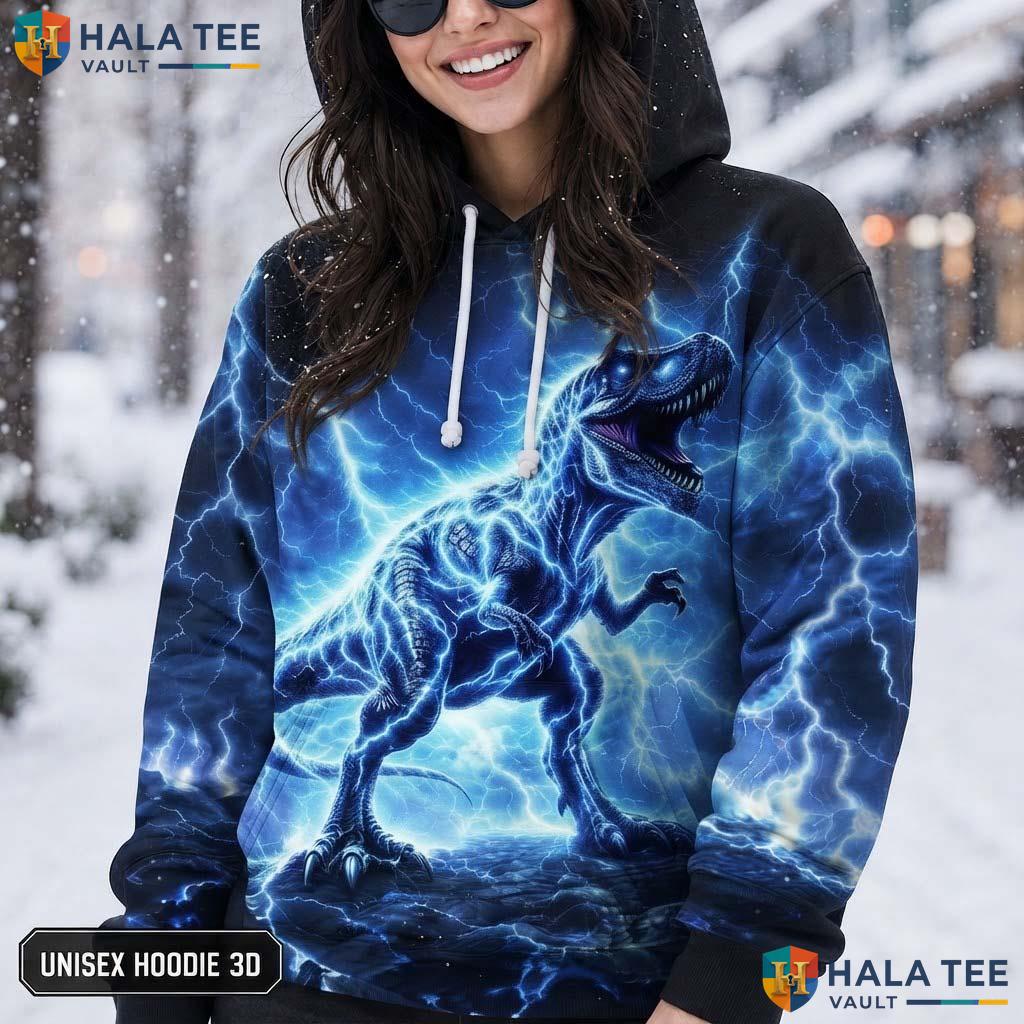 Lightning Dinosaur AOP Hoodie Warm Thick Sweatshirt Boys Girls Pullover
